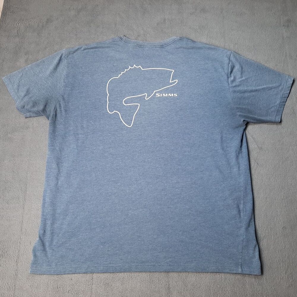 Simms Shirt Mens Extra Large Blue Fishing Fish Print Short Sleeve Casual Light